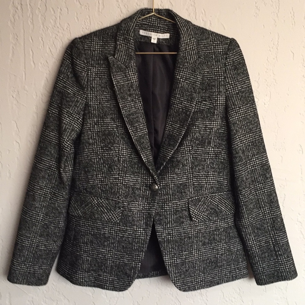 Veronica Beard Black & White Glen Plaid Wool Blazer